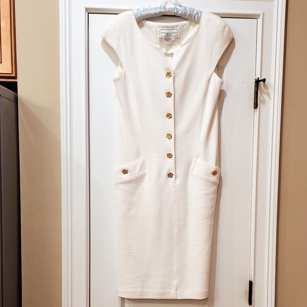 Adrienne Vittadini White Sleeveless Textured Midi Dress Sz 4